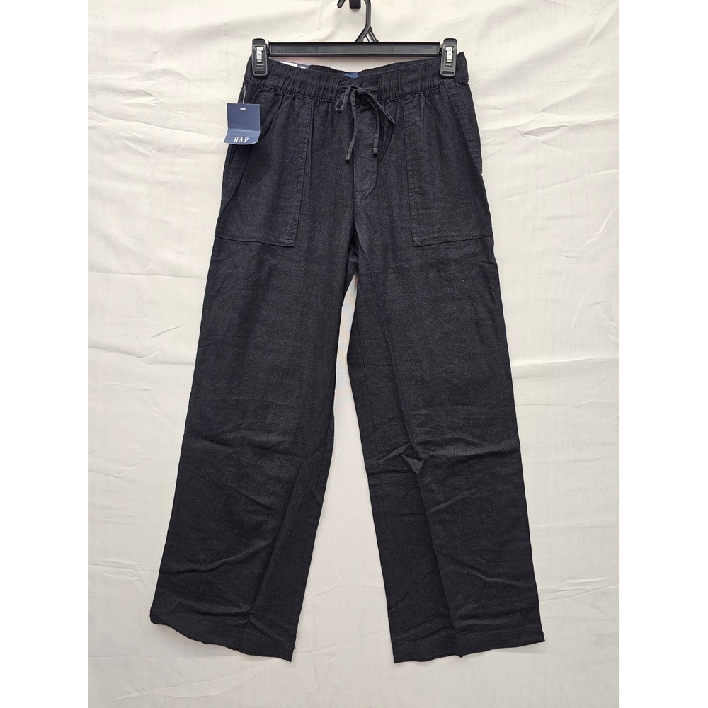Gap Womens Wide Leg Linen Blend Pants Black Casual Relaxed Size Small